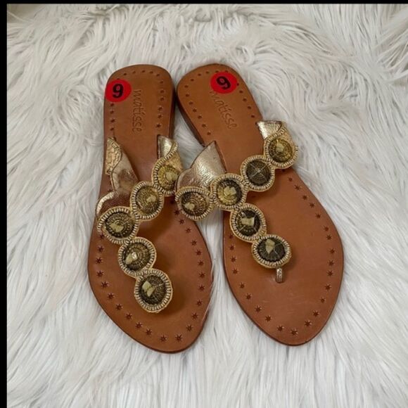 NEW! Matisse Frida Brown Leather Embellished Slip On Thong Sandals 9 - Picture 1 of 5